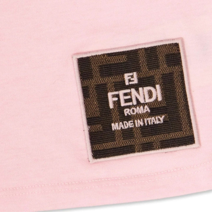 Fendi Kids Playera Rosa con Parche Logo Monograma