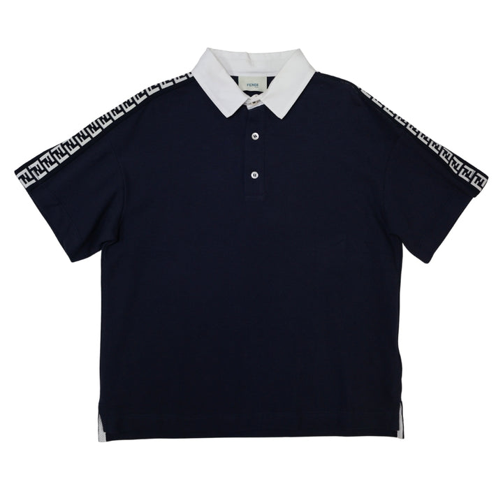 Fendi Polo Azul Marino con Cuello Blanco y Detalles en Mangas
