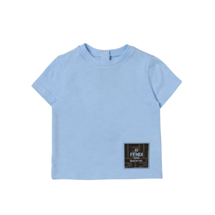 Fendi Kids Playera Azul Claro con Parche Logo Monograma