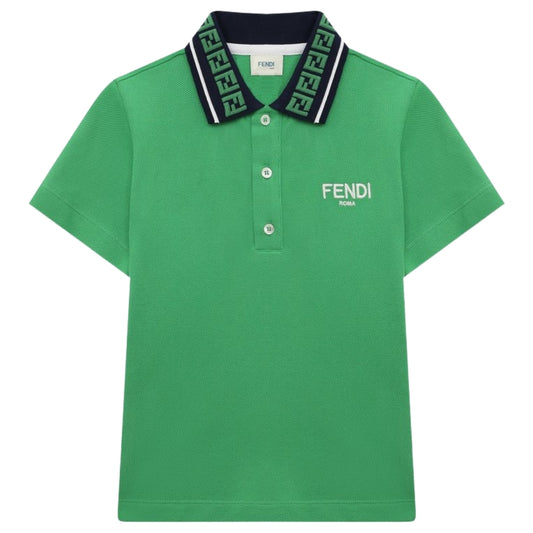 Fendi Roma Polo Verde con Cuello Logomanía