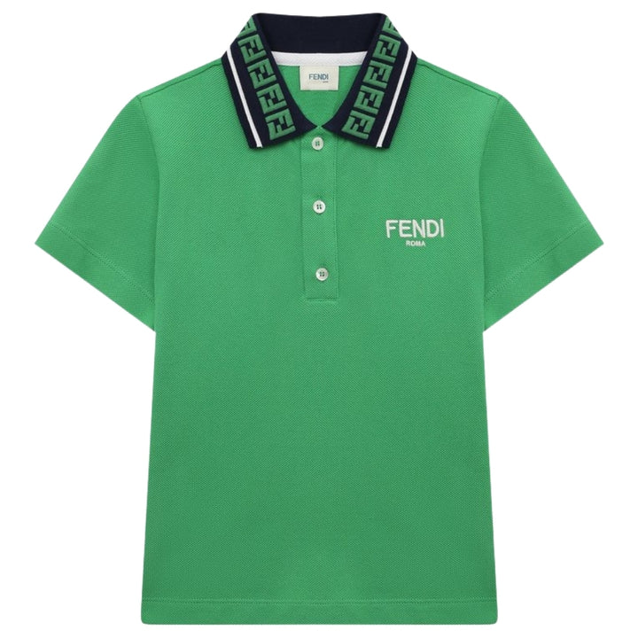 Fendi Roma Polo Verde con Cuello Logomanía