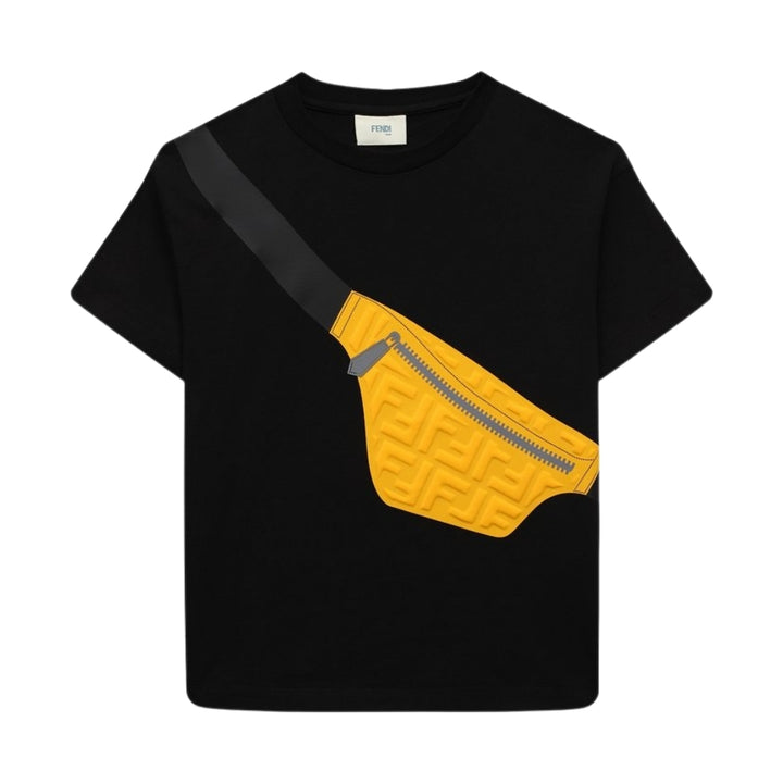 Fendi Playera Negra Estampado Riñonera Amarilla