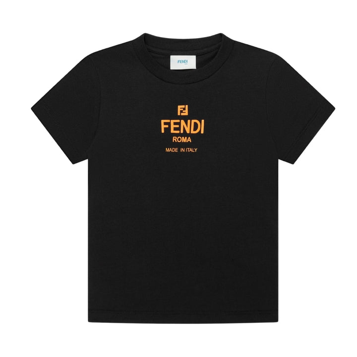 Fendi Roma Playera Negra Logo Naranja