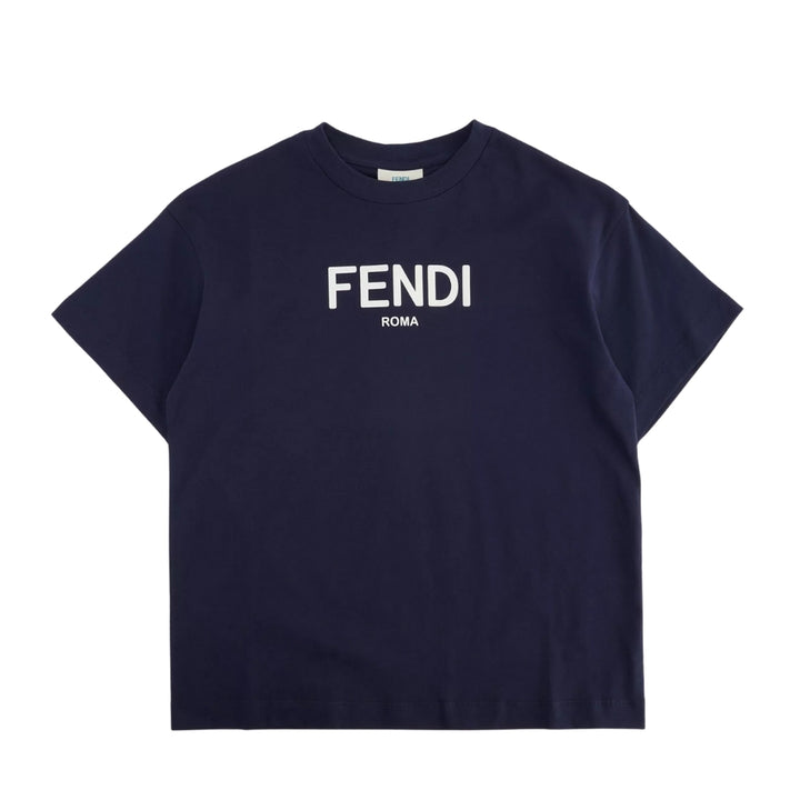 Fendi Roma Playera Azul Marino Logo Blanco