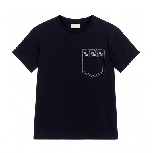 Fendi Playera Azul Marino con Bolsillo Monograma