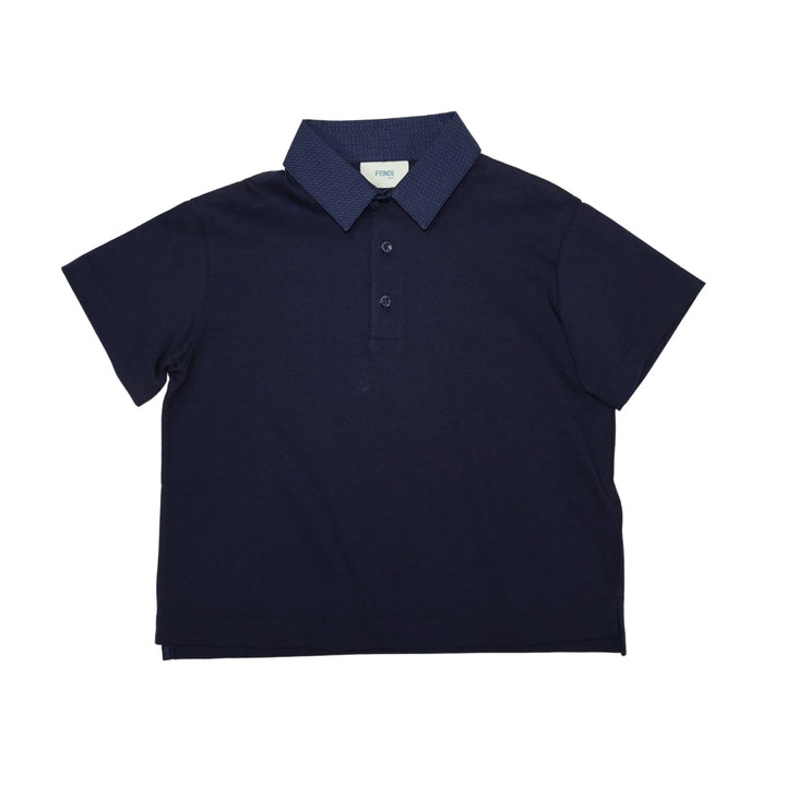 Fendi Polo Azul Marino con Cuello Texturizado