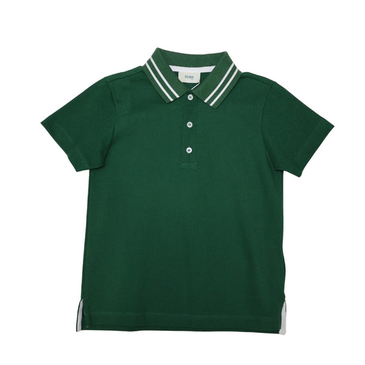 Fendi Polo Verde con Cuello a Rayas