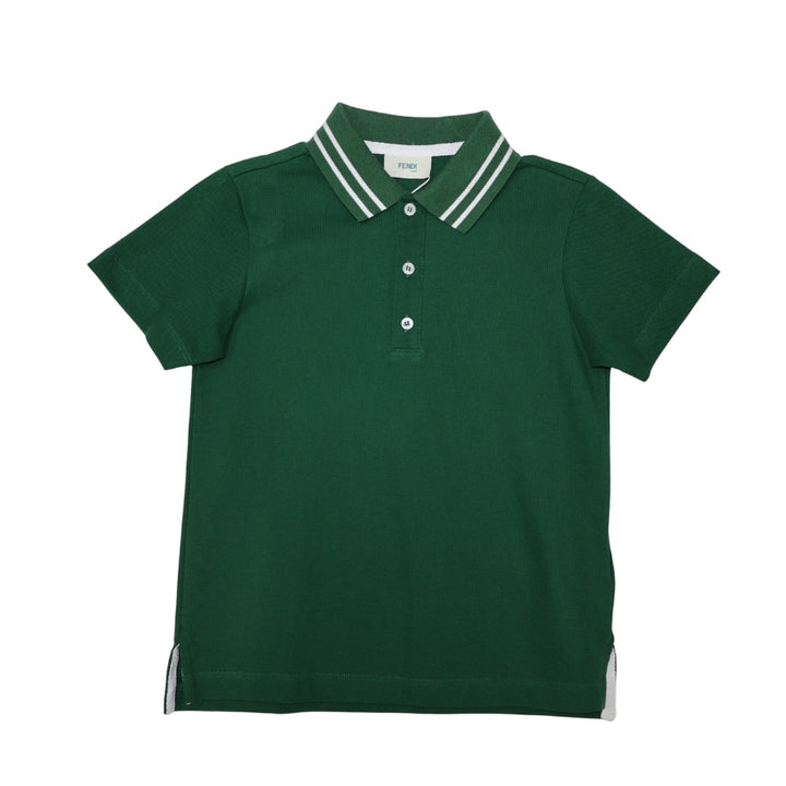 Fendi Polo Verde con Cuello a Rayas