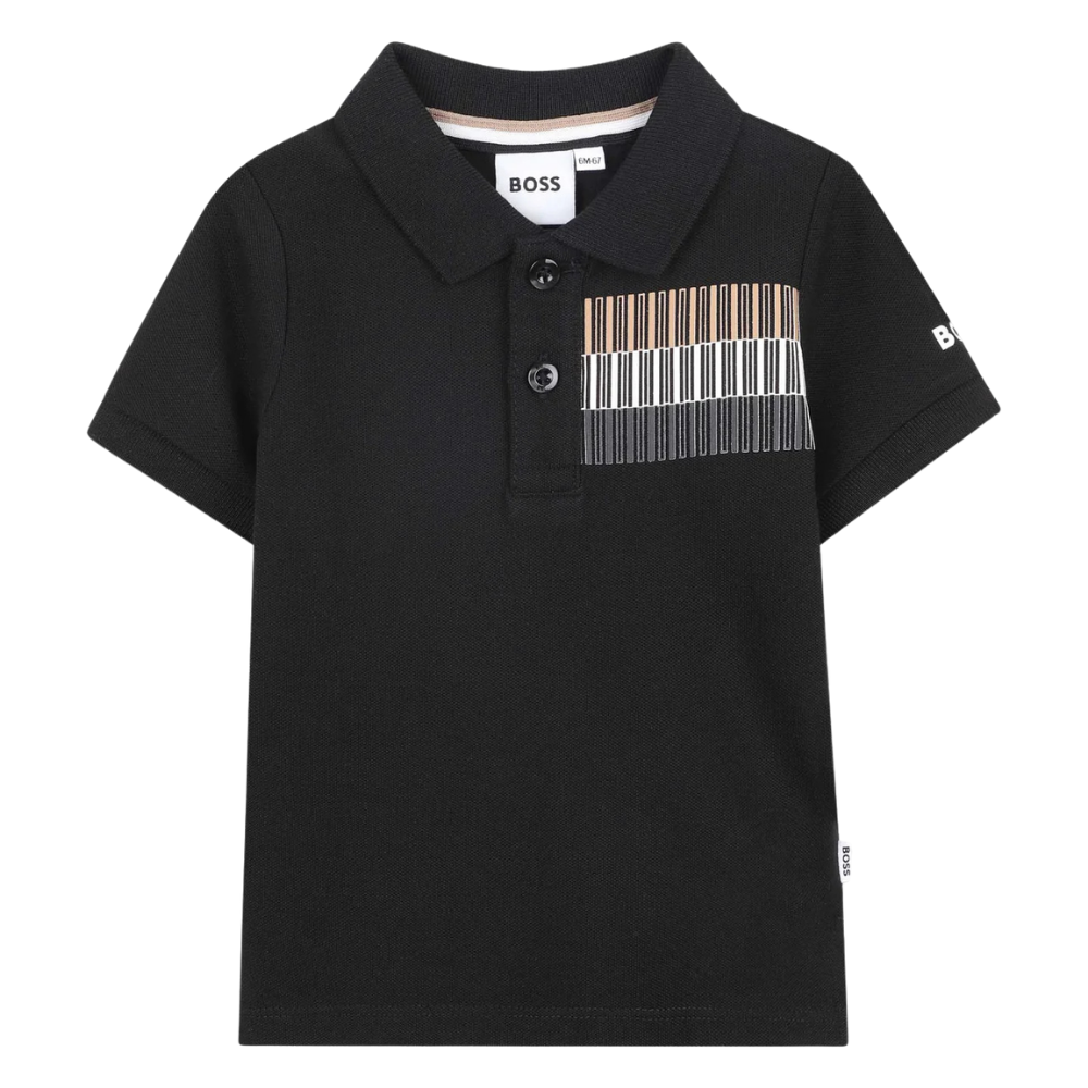 Playera Polo Boss Infantil Negra Estampada