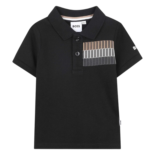 Playera Polo Boss Infantil Negra Estampada