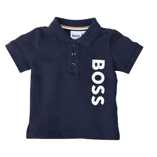 Playera Polo Boss Infantil Azul Marino con Logo Vertical