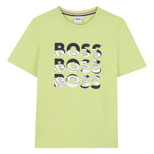 Playera Infantil BOSS Amarillo  con Triple Logo Frontal