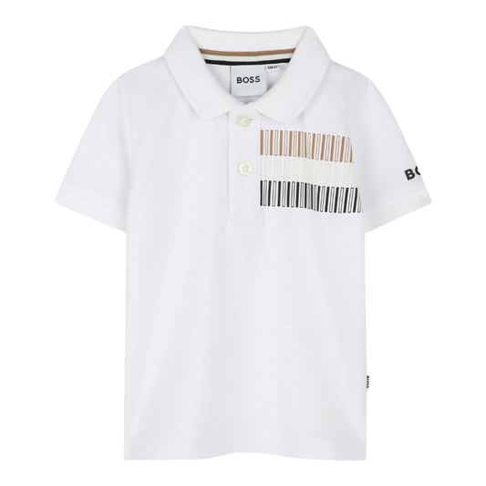 Playera Polo Boss Infantil Blanca con Estampado Gráfico