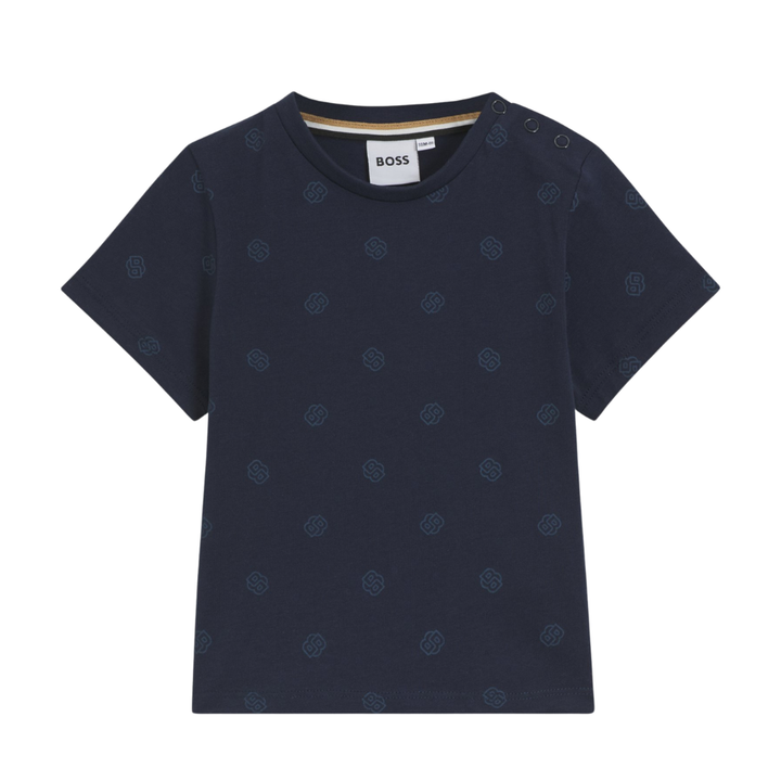 Playera Infantil BOSS Azul Marino con Estampado Monograma