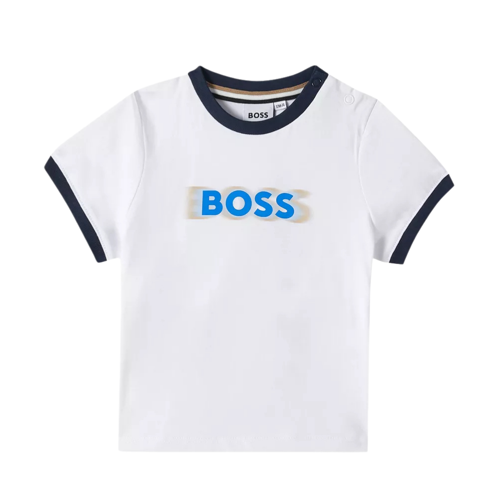Playera BOSS Infantil Blanca con Logo Frontal Difuminado