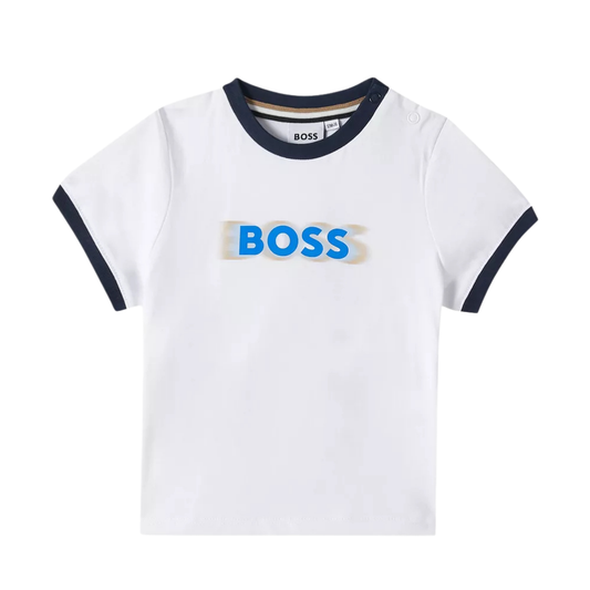 Playera BOSS Infantil Blanca con Logo Frontal Difuminado