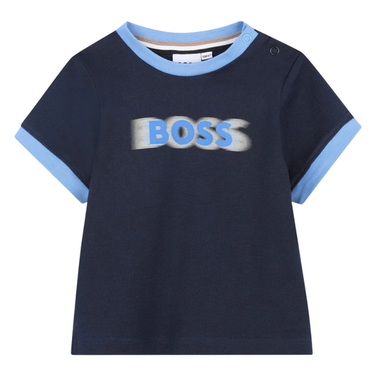 Playera BOSS Infantil Azul Marino con Logo Frontal