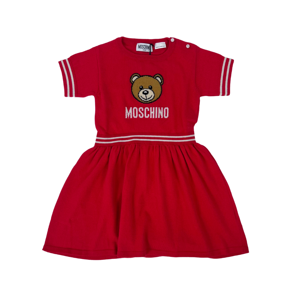 Vestido Moschino Baby de Punto Rojo con Teddy Bear