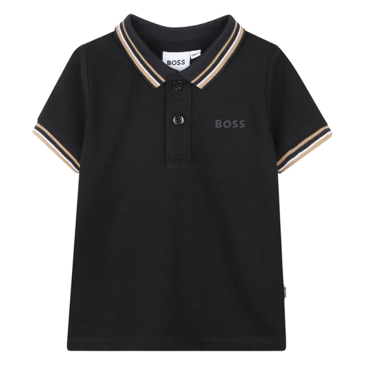 Playera Polo BOSS para Bebé Negra con Detalles en Cuello