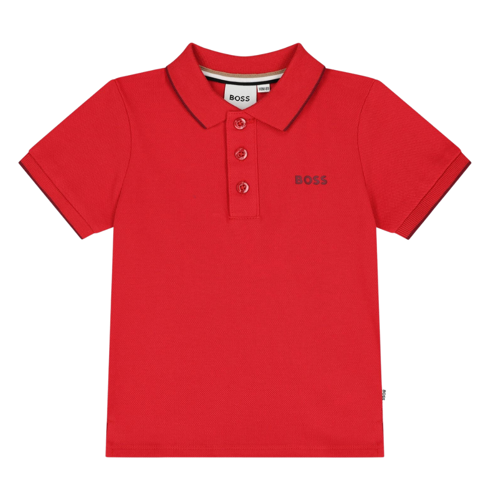 Playera Polo Infantil BOSS Roja con Logo Bordado