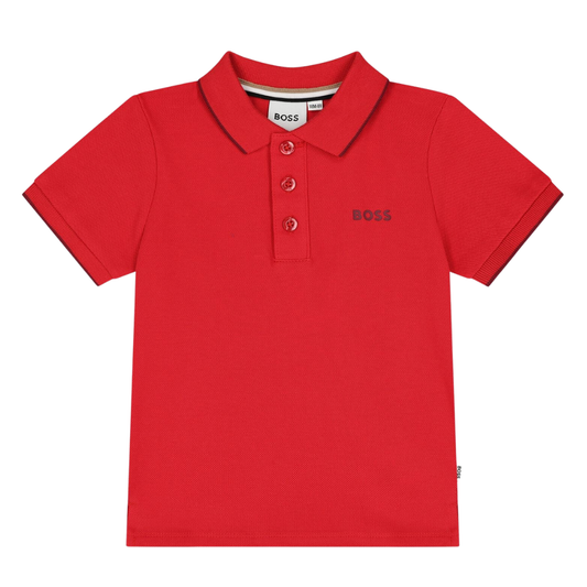Playera Polo Infantil BOSS Roja con Logo Bordado