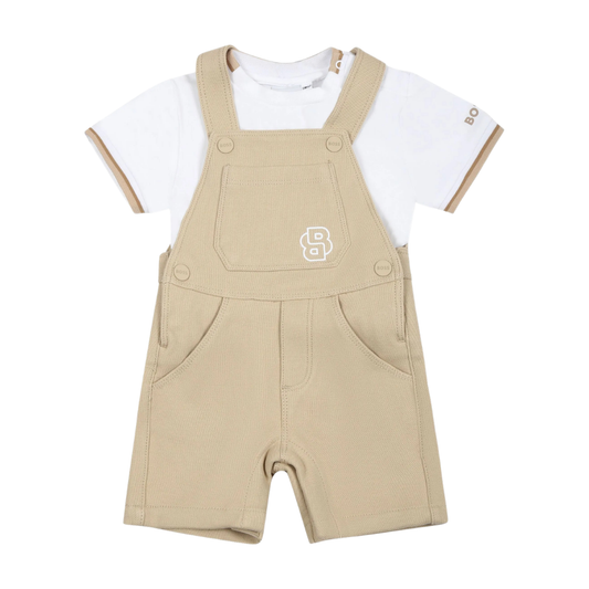 Conjunto Infantil BOSS Playera con Overol Corto Beige