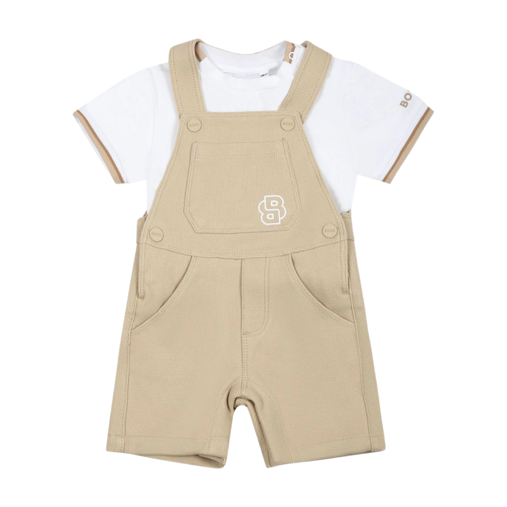 Conjunto Infantil BOSS Playera con Overol Corto Beige