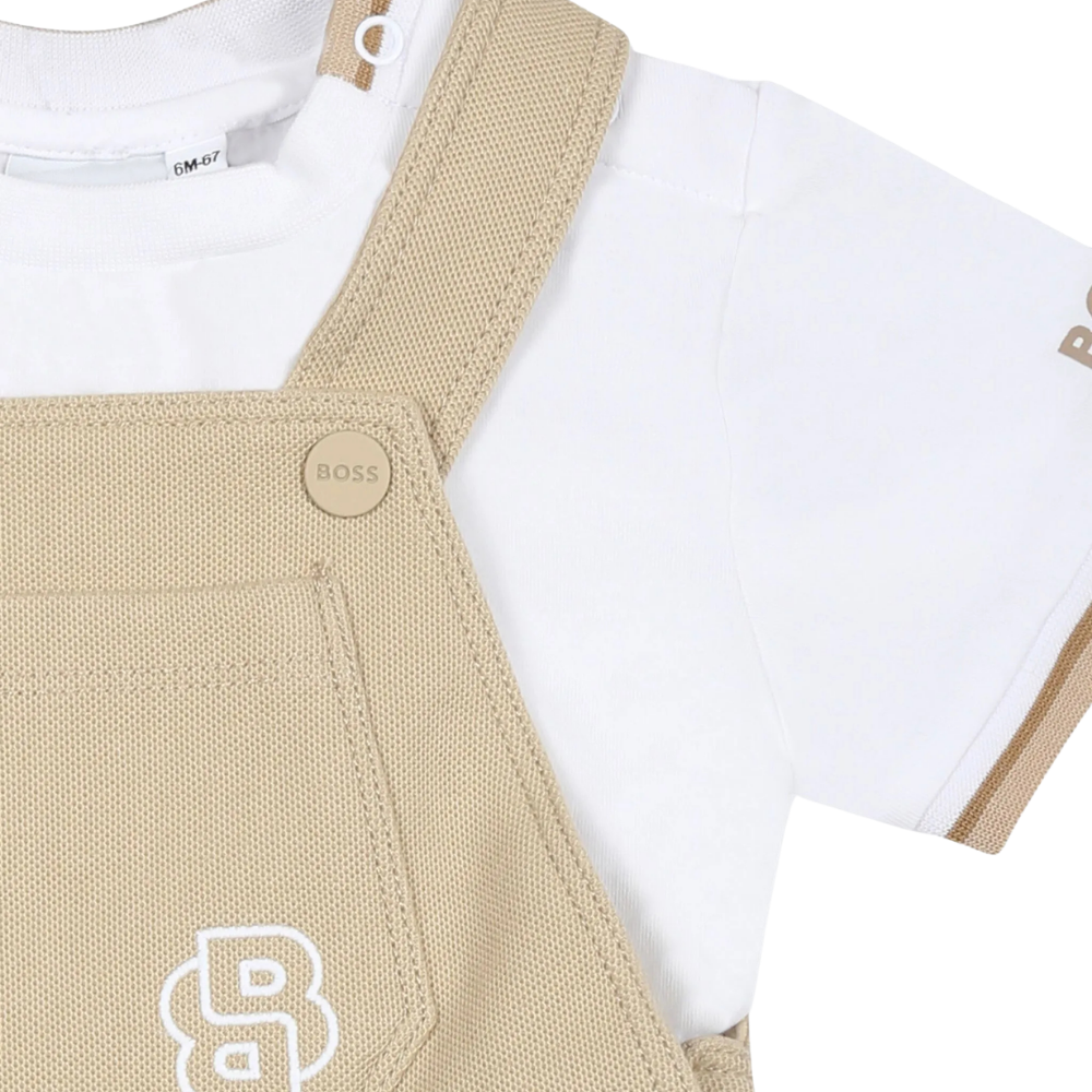 Conjunto Infantil BOSS Playera con Overol Corto Beige