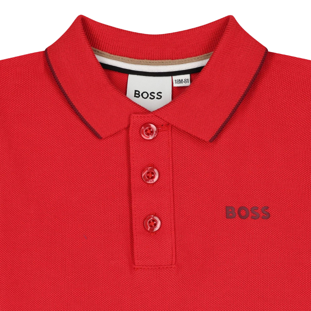 Playera Polo Infantil BOSS Roja con Logo Bordado