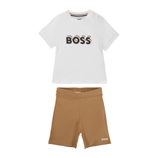 Conjunto Infantil BOSS Blanco y Camel