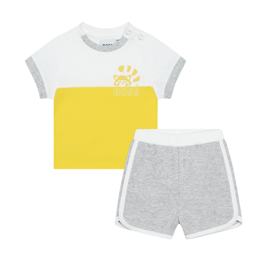 Conjunto Infantil BOSS Blanco, Amarillo y Gris