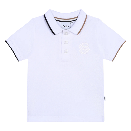 Playera Polo Infantil BOSS Blanca con Bordado Frontal