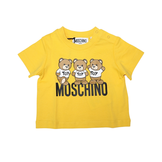 Playera Moschino Baby Amarilla con Estampado Triple Teddy Toy