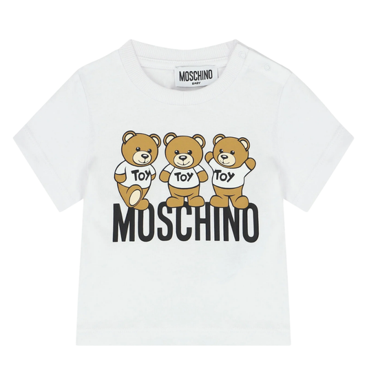 Playera Moschino Baby Blanca con Estampado Triple Teddy Toy