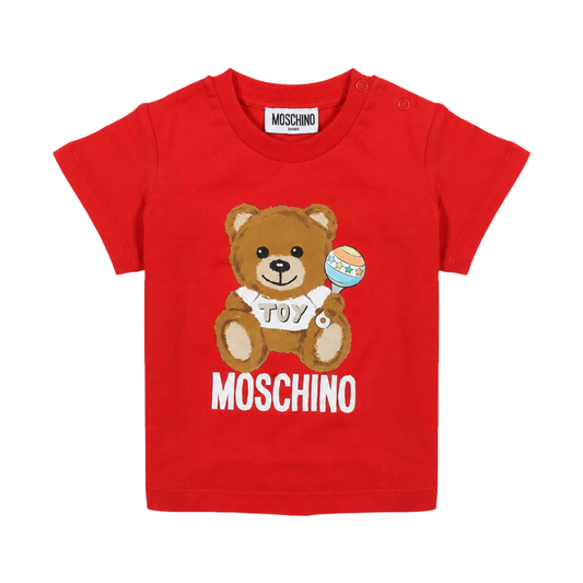 Playera Moschino Baby Roja con Teddy Toy y Sonaja