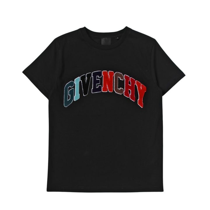 GIVENCHY – Playera Negra con Logo Multicolor en Terciopelo