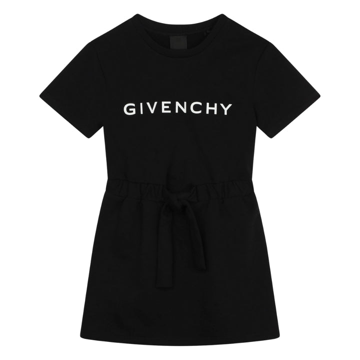 Givenchy Vestido Negro Niña Logo Blanco Cinturón Moño