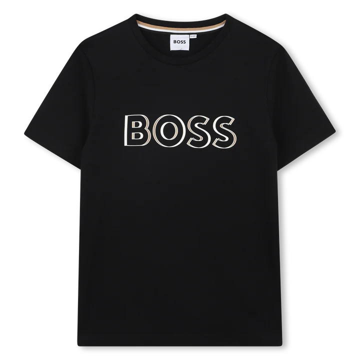 Playera Boss Negra Para Niño con Logotipo Contorneado Beige