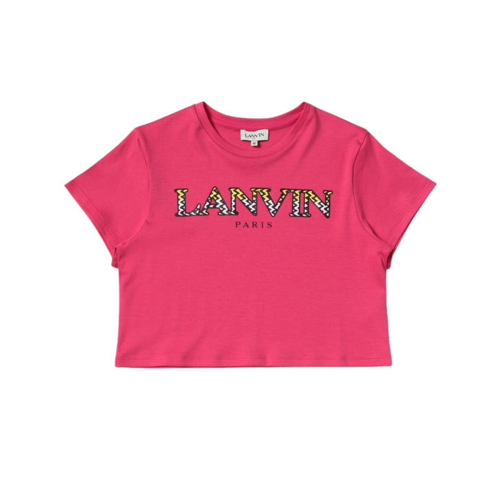Lanvin Top Rosa Niña Logo Estampado Amarillo y Blanco
