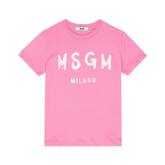 MSGM Playera Rosa Claro Niña Logo Blanco