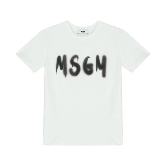 MSGM Playera Blanca Niño Logo Grafiti Negro Difuminado
