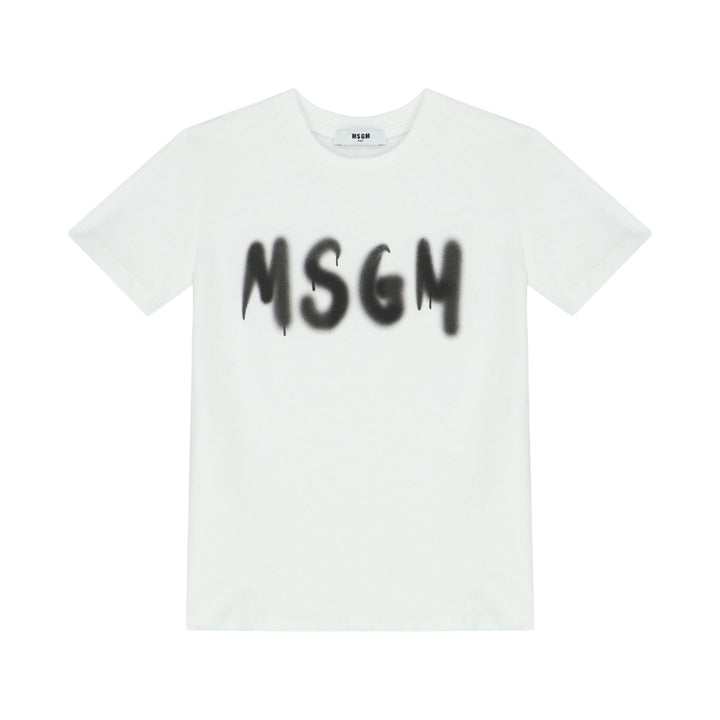 MSGM Playera Blanca Niño Logo Grafiti Negro Difuminado