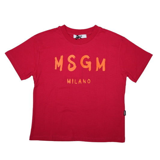 MSGM Playera Roja Niño Logo Naranja