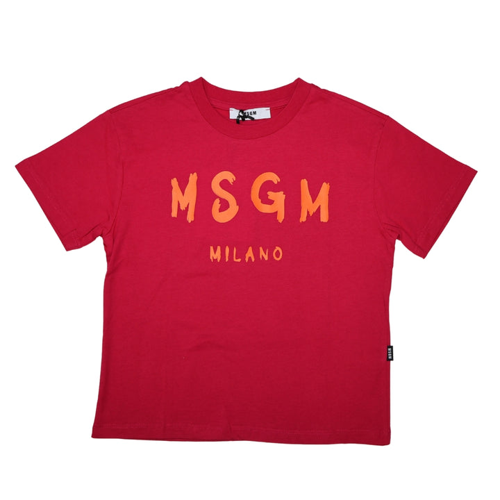 MSGM Playera Roja Niño Logo Naranja