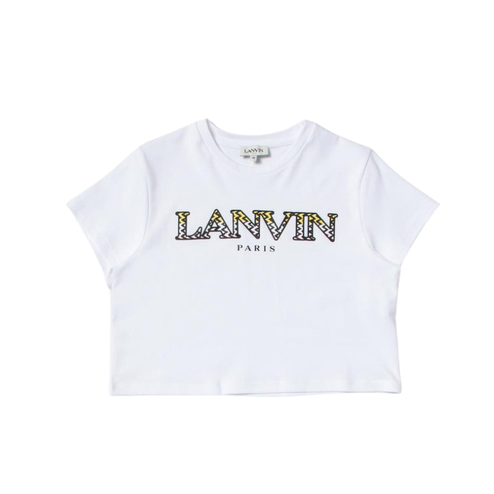 Lanvin top Blanca Niña Logo Estampado Amarillo y Negro