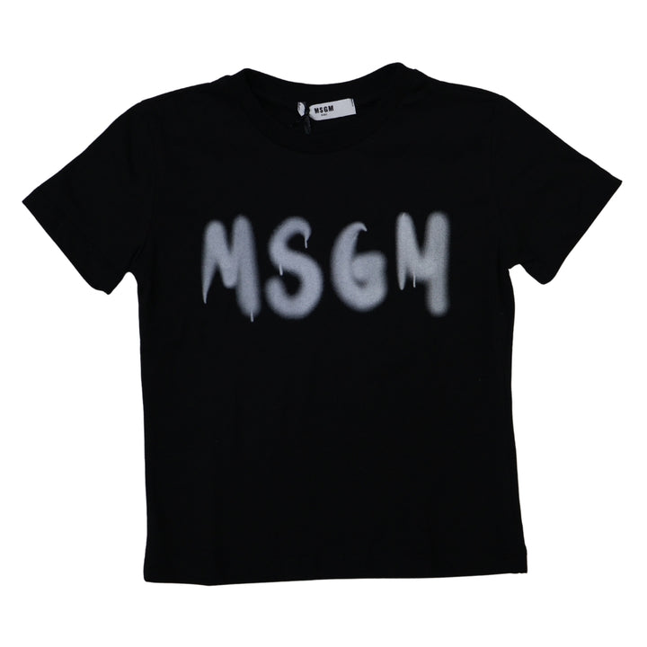 MSGM Playera Negra Niño Logo Grafiti Gris Difuminado