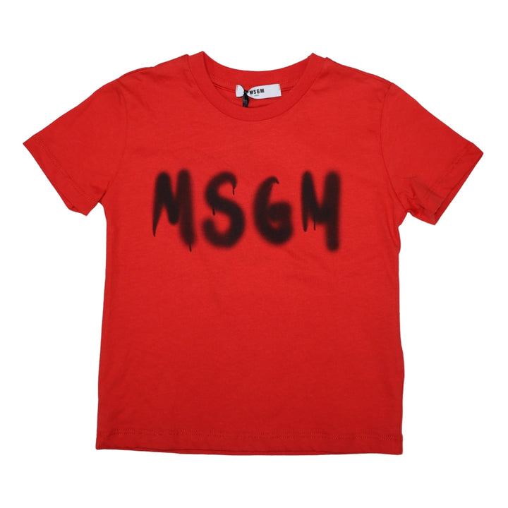 MSGM Playera Roja Niño Logo Grafiti Negro