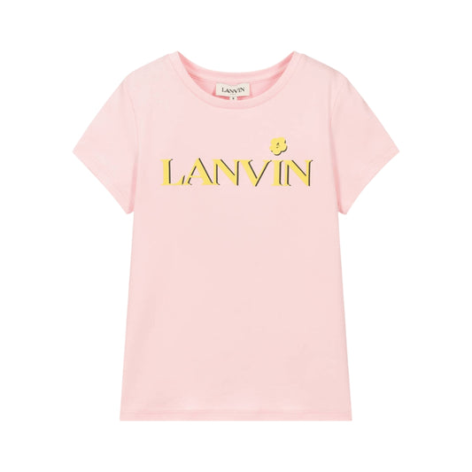 Lanvin Playera Rosa Niña Logo Amarillo con Flor