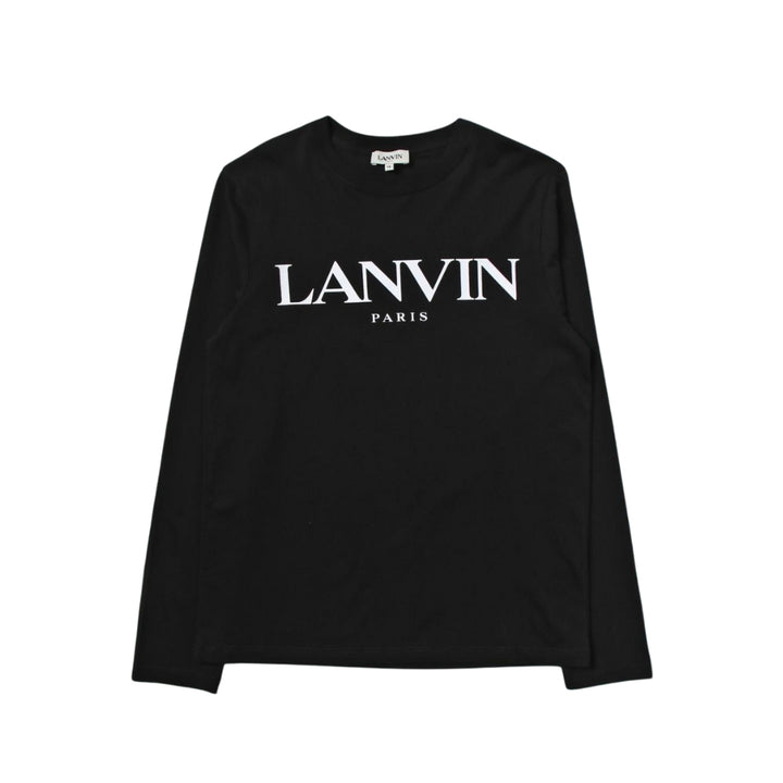 Lanvin Playera Negra Niño Logo Blanco