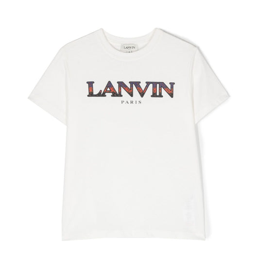 Lanvin Playera Blanca Niño Logo Zigzag Multicolor